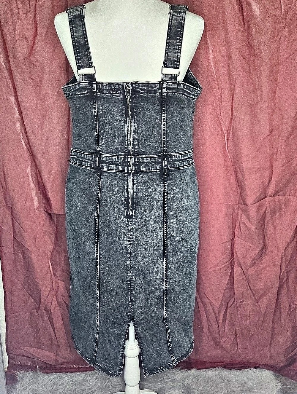 AVA & VIV Black Denim Overall Midi Dress XXL Like New - Picture 2 of 9
